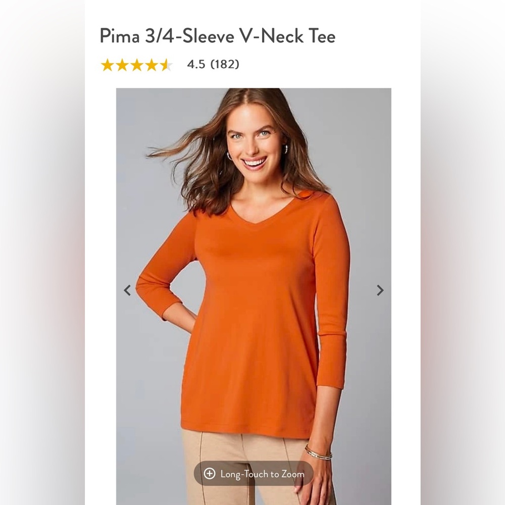 NWT J.Jill Pima 3/4 Sleeve V-Neckk Tee in Pumpkin Spice. Size 2X